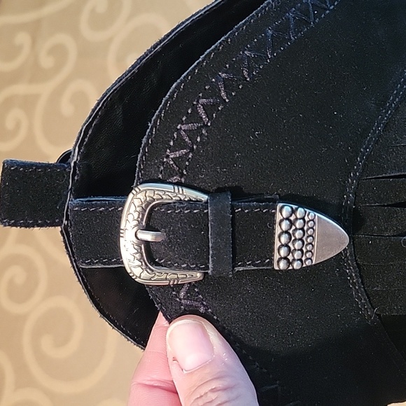 Suede black fringe cowboy boots - Picture 6 of 7